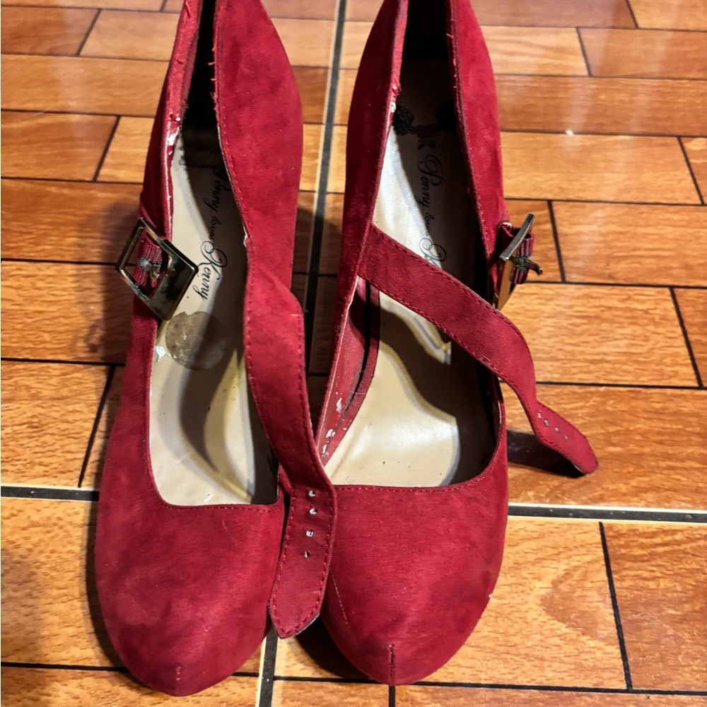 Penny Loves Kenny Red Suede Heels